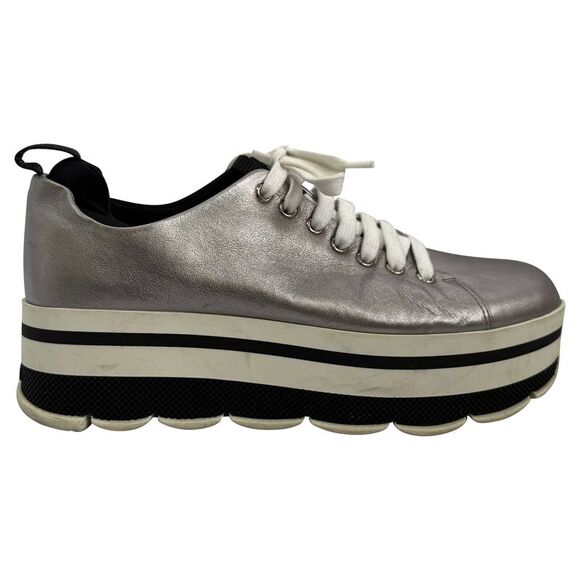 Prada Platform Sneakers in Silver Leather - Picture 1 of 10